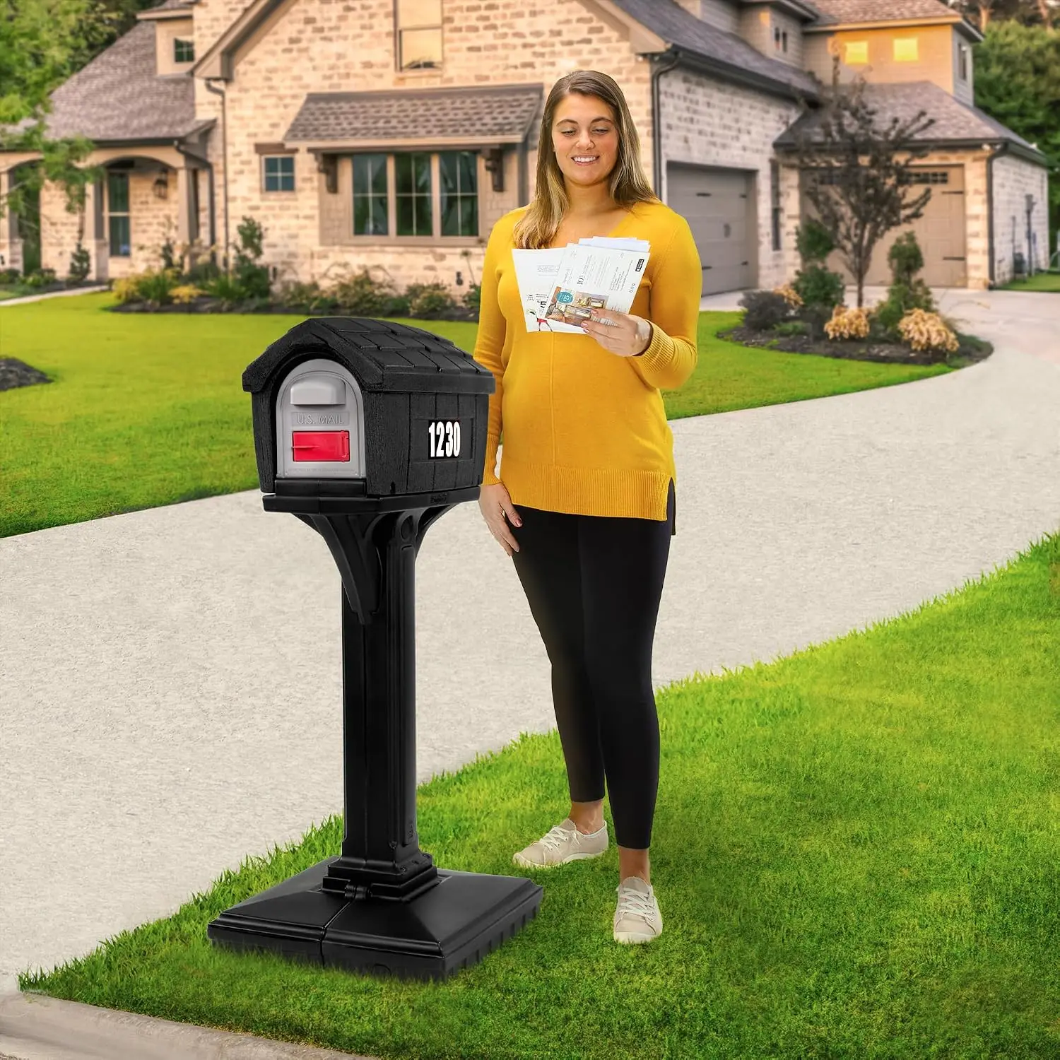 American Home by Dig-Free Easy Up Home Mailbox and Post Combination in Black Above Ground Mailbox