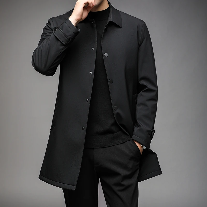 

Business Casual Lightweight Mid-Length Cotton-Padded Jackets 2025 Autumn Winter Men's Single Breasted Windbreaker Warm Top Coats