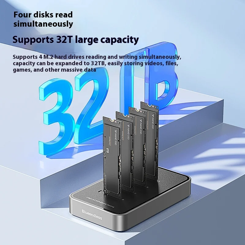 

M.2 NVMe/SATA Type-c3.2 HDD Reader Seat with 10Gbps12V/3A 4 HDD Disks Simultaneously M.2 NVMe/SATA Hard Holder for Iphone Tablet