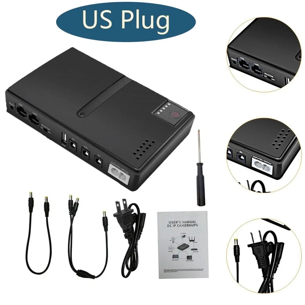 

1018L Backup DC UPS Uninterruptible Power Supply for Router Phone Supports 5V 9V 12V Multi Voltage Output Black