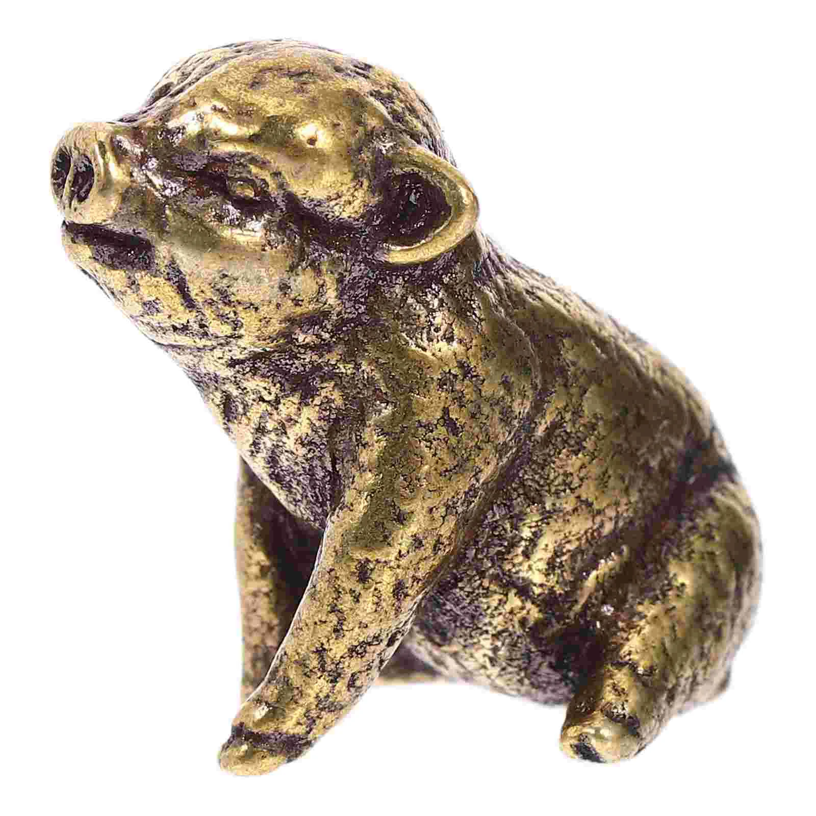 Pig Brass Piggy Ornament Animals Statue Golden Guinea Piggy-shape Figurine Car Decor