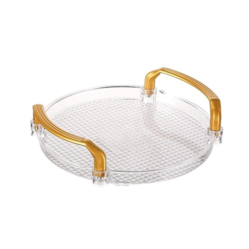 Bandeja redonda acrílica clara, punho dourado, bandeja decorativa para a vaidade do banheiro, mesa de café e escritório