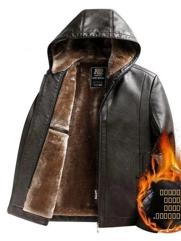 

High-End Men's Winter Thiened Fce Lined Leather Jaet Long Sve Zipper Closure Faion Urban Sle Dual-Sided Wear