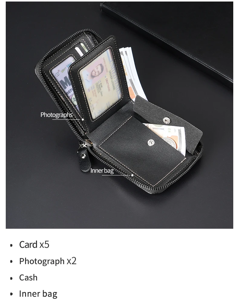 Leder-Herren-Geldbörse, luxuriöse Herren-Geldbörse, männlicher Reißverschluss, Kartenhalter mit Münzfach, RFID-Geldbörsen, Geschenke für Männer, Geldbeutel – Detail 8