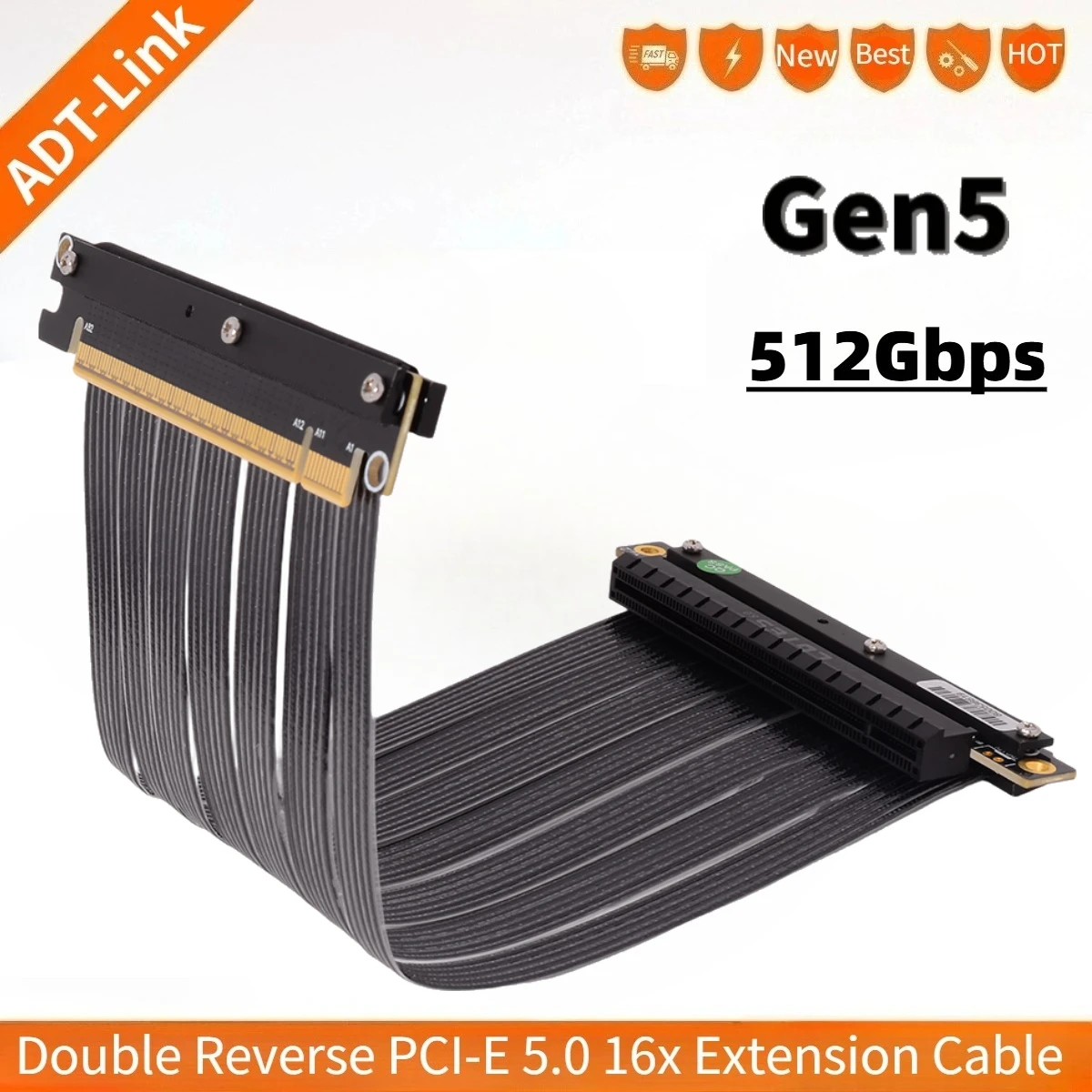 ADT-Link PCI-E x16 5.0 Riser Cable Upright Newest GPUs RTX 5090 Video Card Mini ITX Chassis Dual Reverse-angle 16x Graphics Card