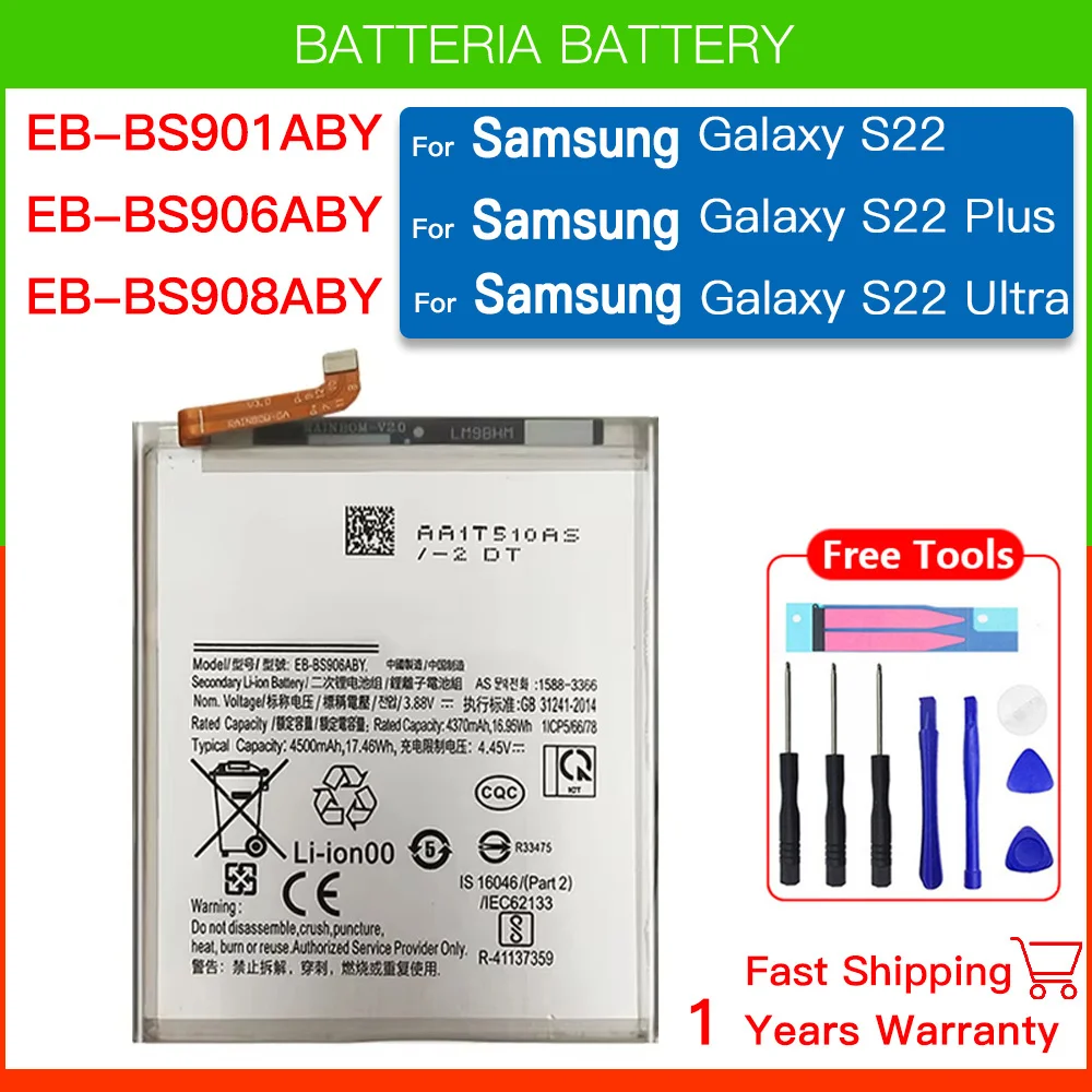 New Replacement Battery EB-BS908ABY EB-BS906ABY EB-BS901ABY For Samsung Galaxy S22 Ultra 5G S22 Plus 5G S22+ S22 5G Batteria