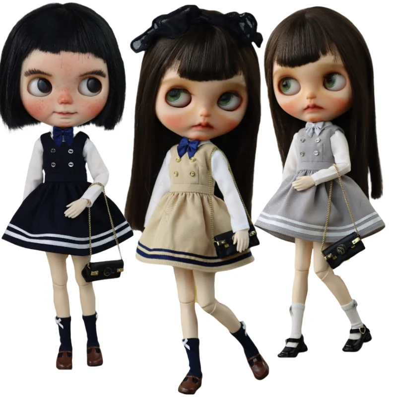 

Платье для куклы Блайт, школьное платье в академическом стиле для Ob24 Ob22, одежда для кукол Azone, стиль преппи