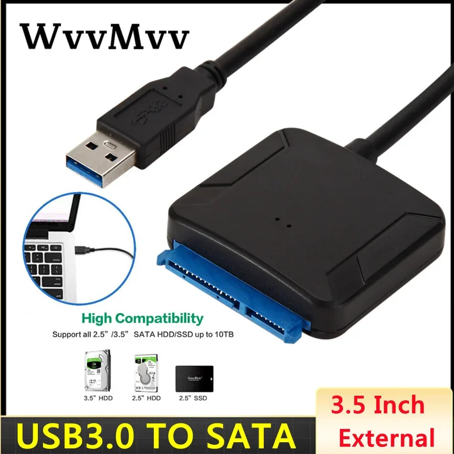 USB 3.0 to SATA Adapter Cable for 3.5/2.5 Inch SSD HDD SATA III Hard Drive Disk Converter Support UASP with 12V/2A Power Adapter