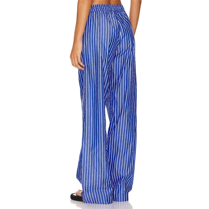 Women Summer y2k Lounge Pants 2000s Stripe Print Drawstring Elastic High Waist Loose Trousers with Pockets Streetwear