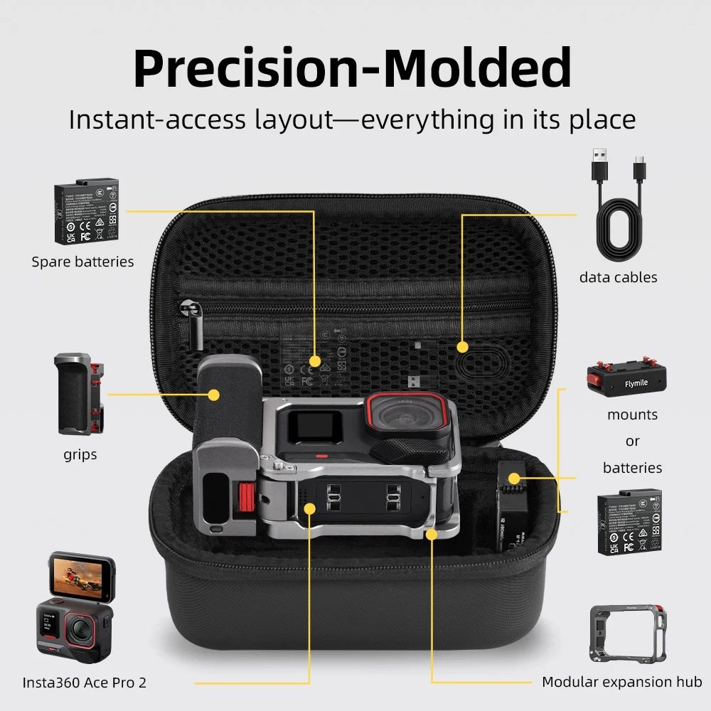 Flymile Ace Pro 2 مقبض قبضة حمل حقيبة التخزين ل Insta360 Ace Pro 2 اكسسوارات قفص الإطار حقيبة يد مع Carabiners