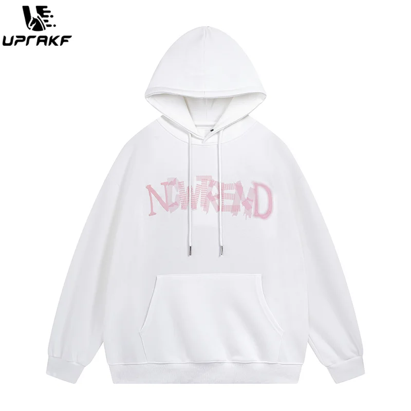 

UPRAKF Letter Print Hoodie Streetwear High Quality Hip Hop Fashion Casual Tops Long Sleeve Front Pocket Pullovers