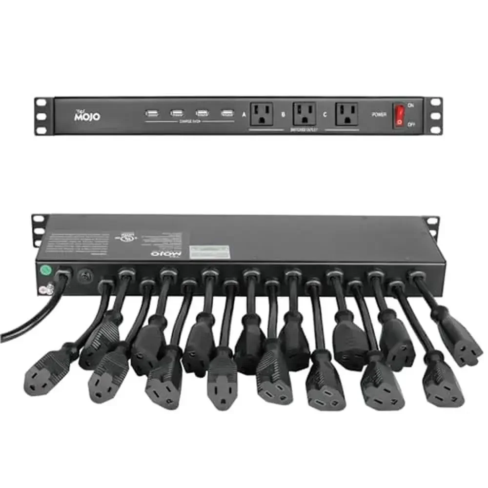 1U Rack Mount Power Distribution Unit 19 Outlet PDU Circuit Breaker USB Ports AV Network Server