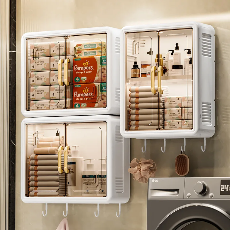 

Магнитный органайзер для шкафа — пластиковая настенная полка для хранения с клейкими крючками, пыленепроницаемое хранилище для ванной и кухни