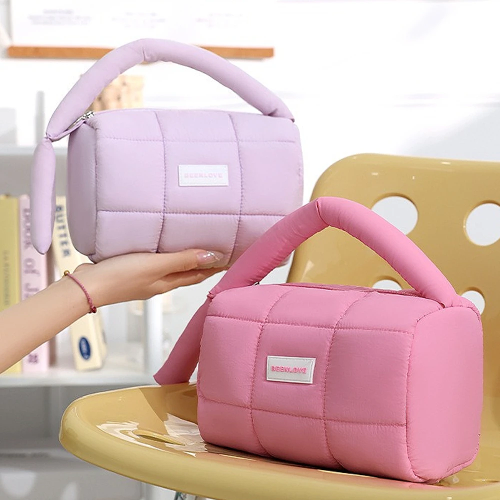 

Модная косметичка из хлопка с ромбовидной сеткой - косметичка большой емкости ярких цветов, портативная ручная сумка для хранения