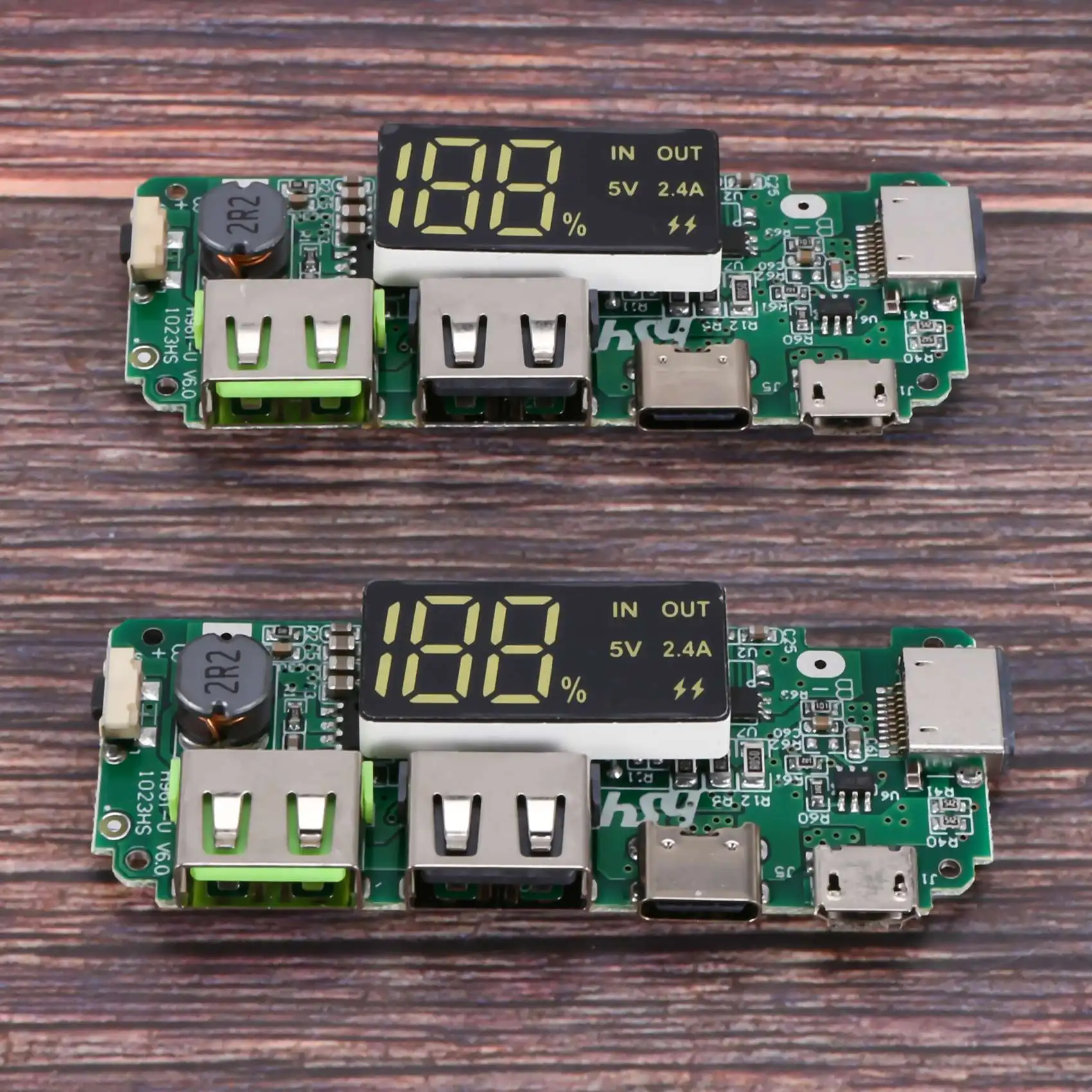 HFES LED Dual USB 5V 2.4A Micro/Type-C USB Mobile Power Bank 18650 Charging Module Lithium Battery Board 2Pcs