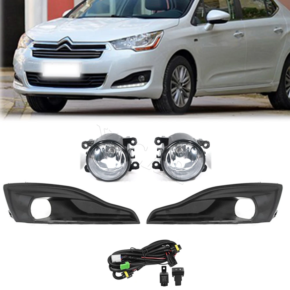 Front Bumper Left Right Fog Lights LED Halogen Fog Lamp Cover With Harness Switch For Citroen C4L 2012 2013 2014 2015