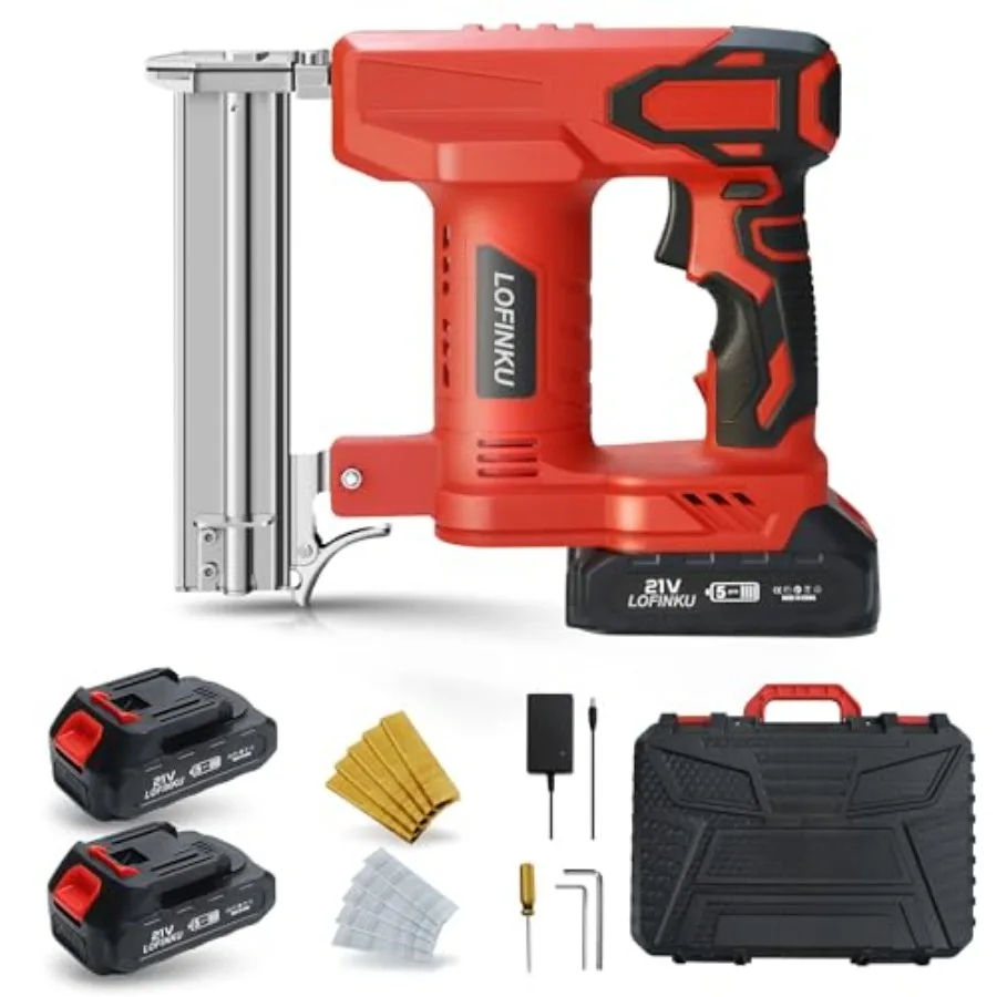 

Cordless Nail Gun for Upholstery Woodworking and Carpentry RED Battery Powered Brad Nailer 2-in-1 with 2×2.0Ah Batteries Electr