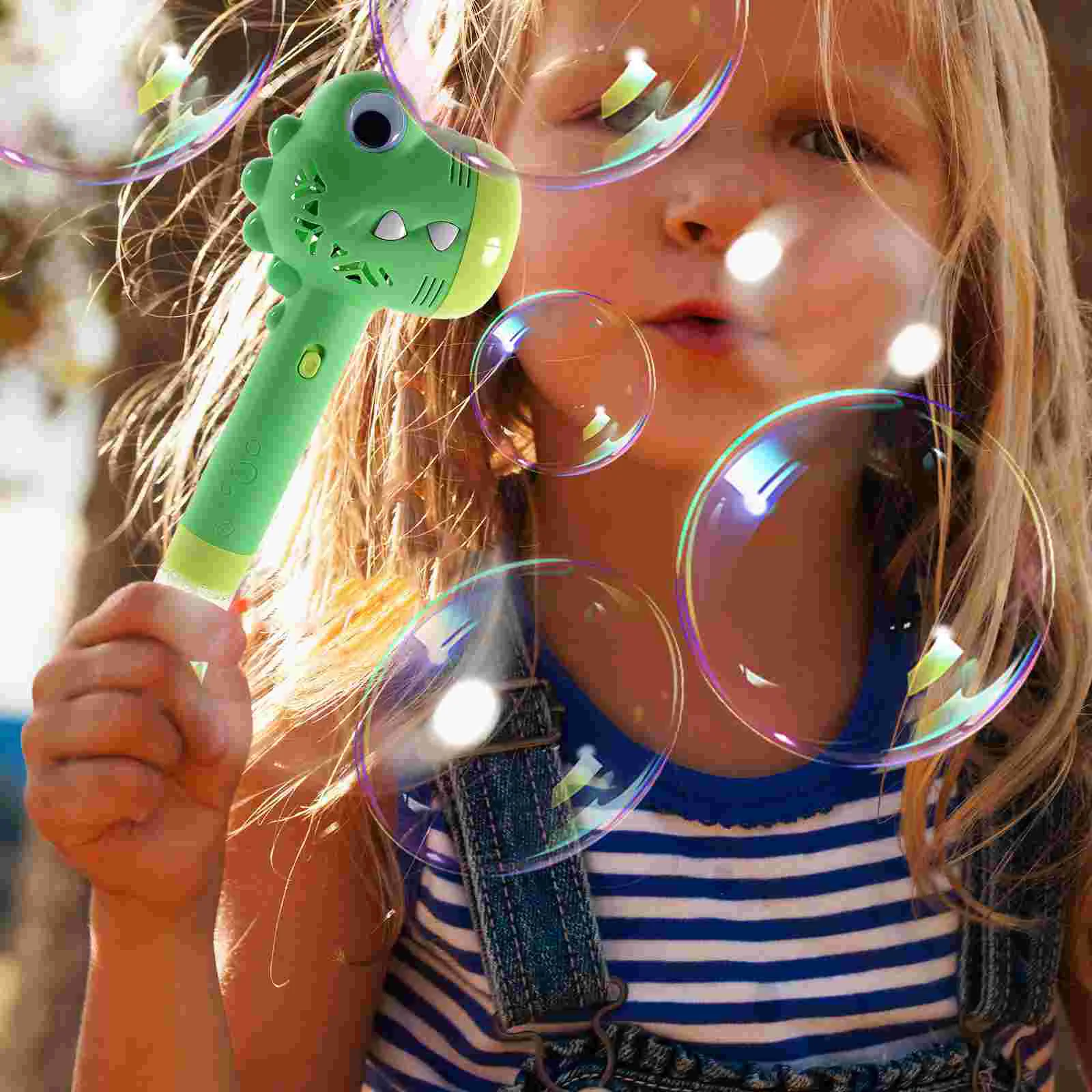 Mini Bubble Wands Unicorn Electric Handheld Automatic Machine with Light Music Chicken Bubbles for Party Toy Animal Maker Green