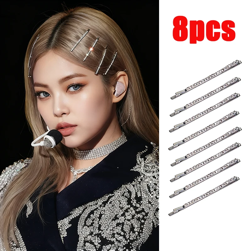 8 Stück Strass-Haarspangen für Frauen und Mädchen, Haarschmuck, Metall, glänzende Haarnadel, Kopfbedeckung, Haar-Pony-Clip