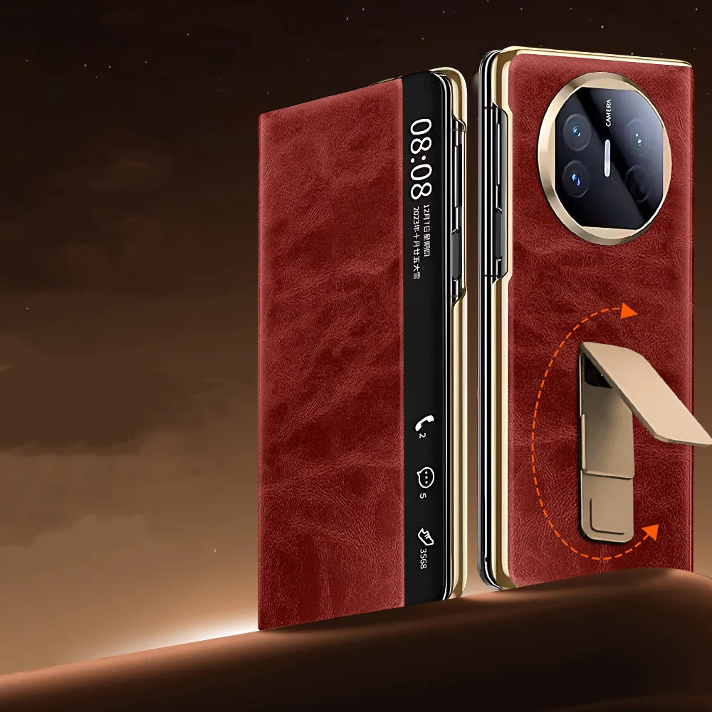 

Защитный чехол премиум-класса из воловьей кожи с петлями для Huawei Mate X5 X3, чехол с кронштейном из масляного воска