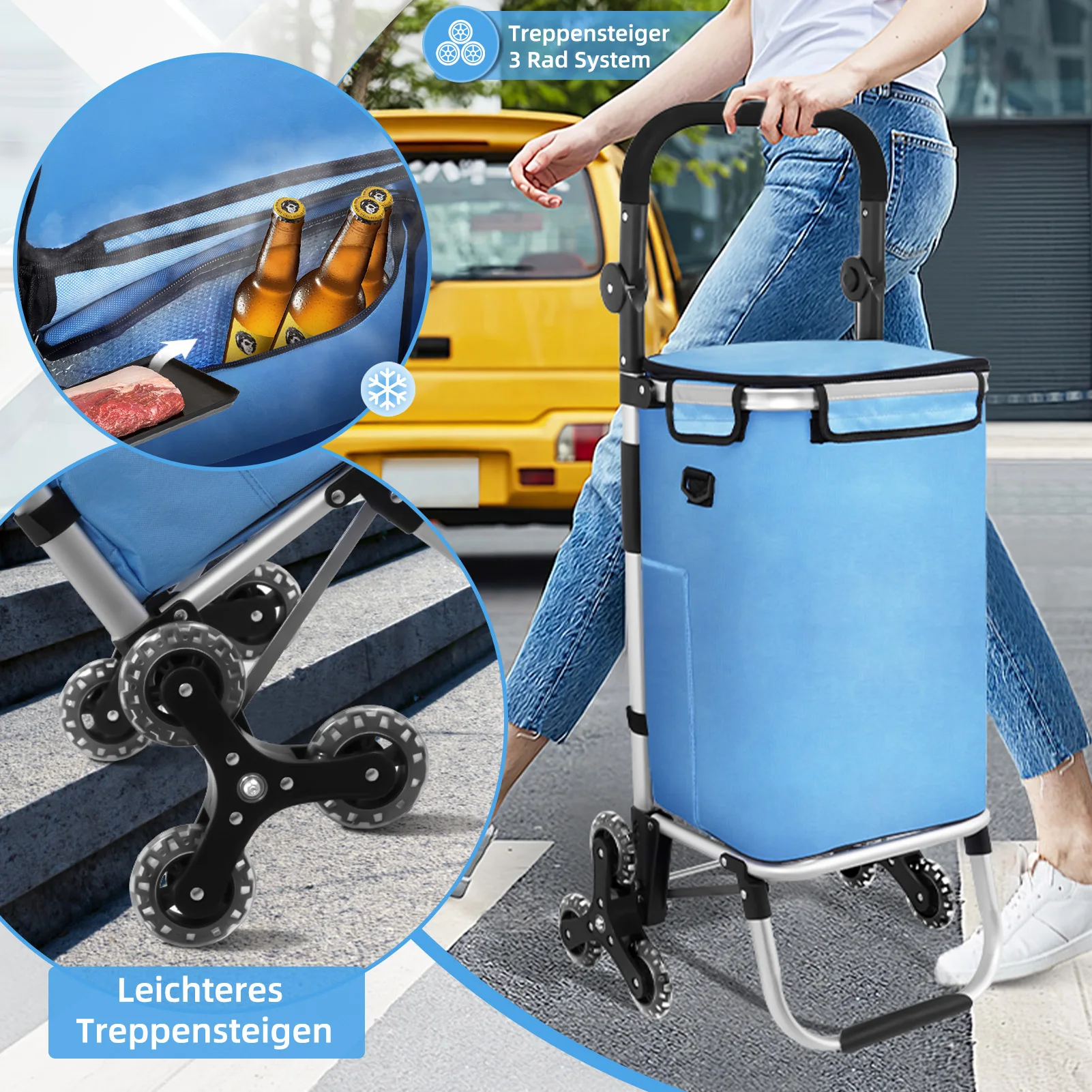 Chariot de courses pliable 36 L avec 6 roues et sac en tissu Oxford | CA