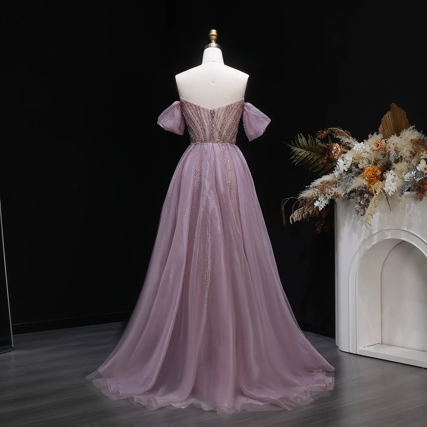 Sharon Said Elegantes Schulterfreies Abendkleid mit Überrock, Luxuriöses Perlenbesetztes Meerjungfrauenkleid für Arabische Damen, Formelle Partykleider SS120 Maßanfertigung – Detail 9