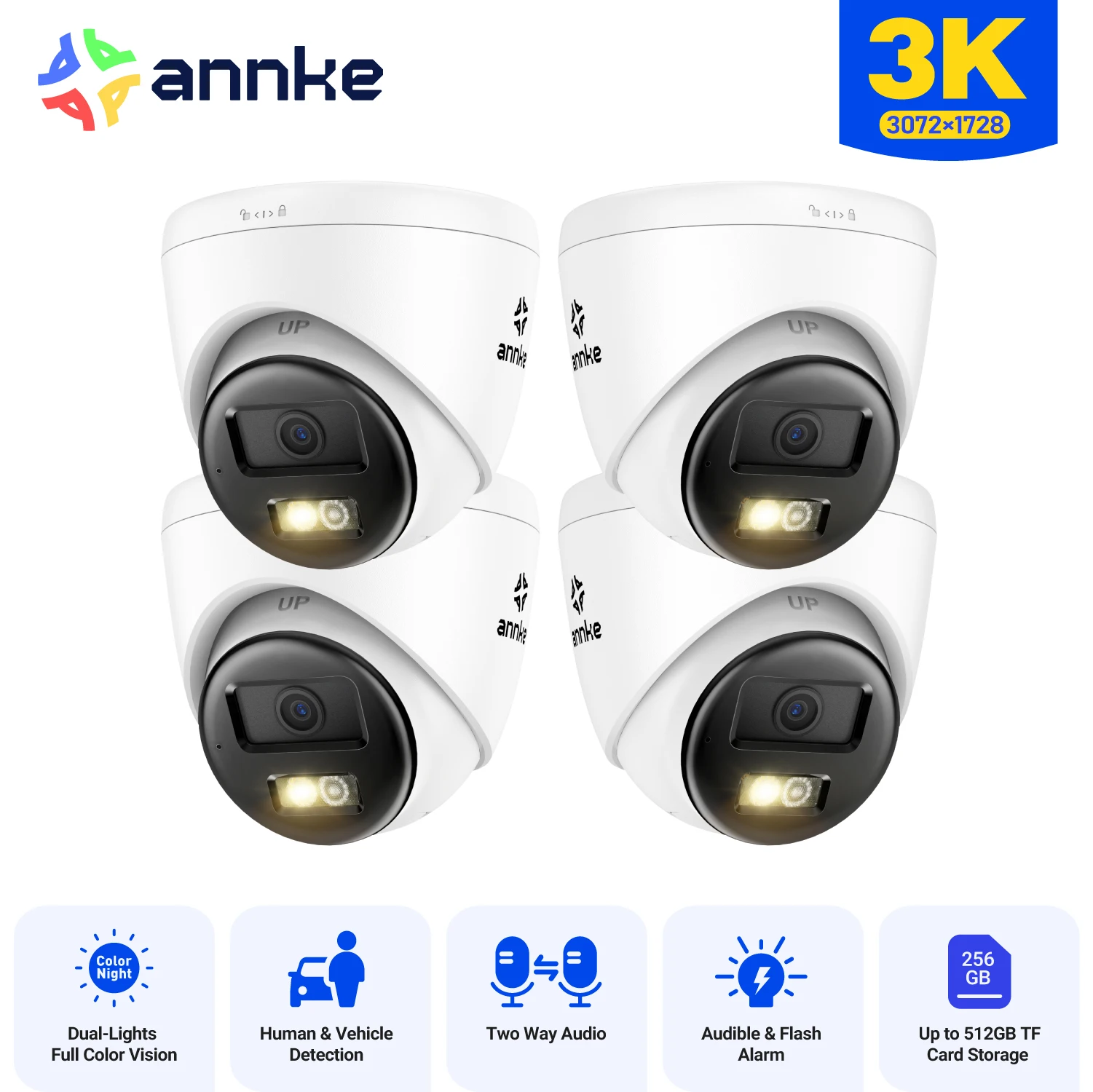 

Annke H.265+ 3K Dual Light Audio Fixed Camera Human Vehicle Detection 6MP HD IP Security Camera Poe Two-way Audio 2.8MM Lens