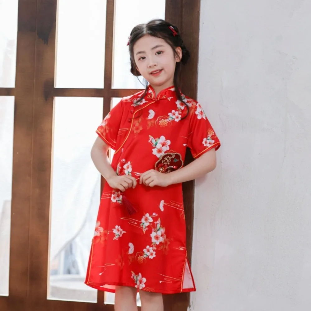 

Chinese Dress Cheongsam Hanfu Chinese Style Dress Qipao Ethnic Style Summer Cosplay Costumes Children Clothing Girl Dance Wear