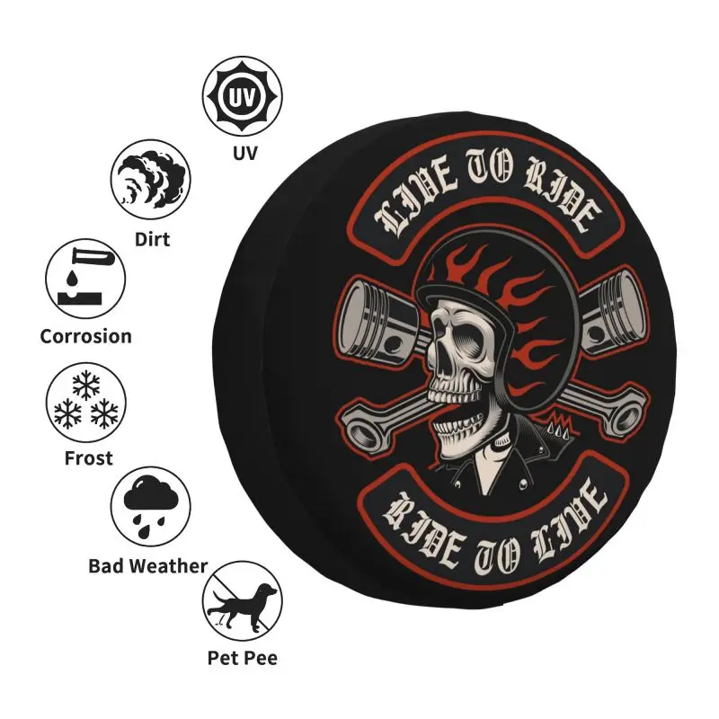 Custom Biker Motorcycle Skull Spare Tire Cover for Jeep Wrangler Rockabilly 4WD 4x4 SUV Car Wheel Protector 14\