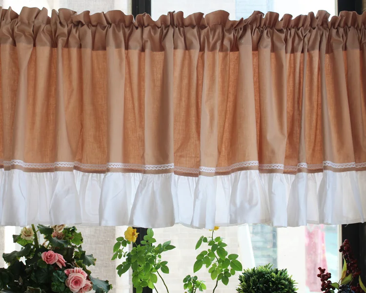 Short Lace Curtains  Pastoral Door, Coffee, Half Kitchen Curtain, Finished Small Drapes, Elegant Window Treatment, Home Decor