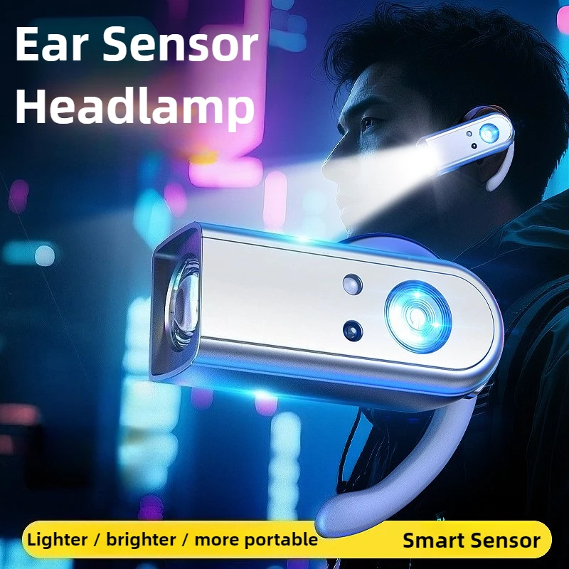 

Подвесной налобный фонарь с датчиком ушей USB-C, перезаряжаемый портативный фонарик для кемпинга, мини-магнитный рабочий светильник, сверхлегкая лампа на клипсе для шляпы