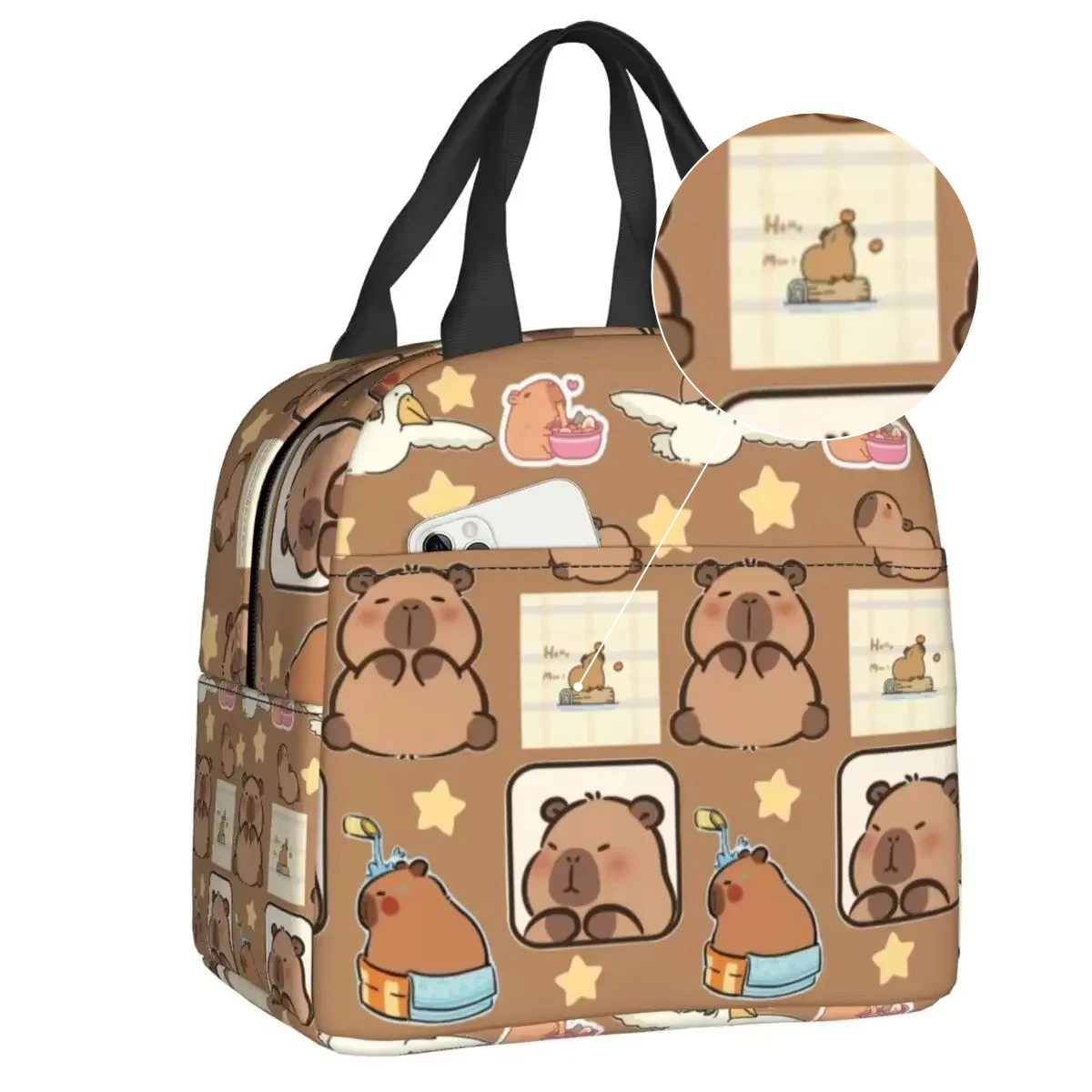 Custom Capybara Thermal Insulated Lunch Bags Women Portable Lunch Container for Outdoor Camping Travel Storage Food Box