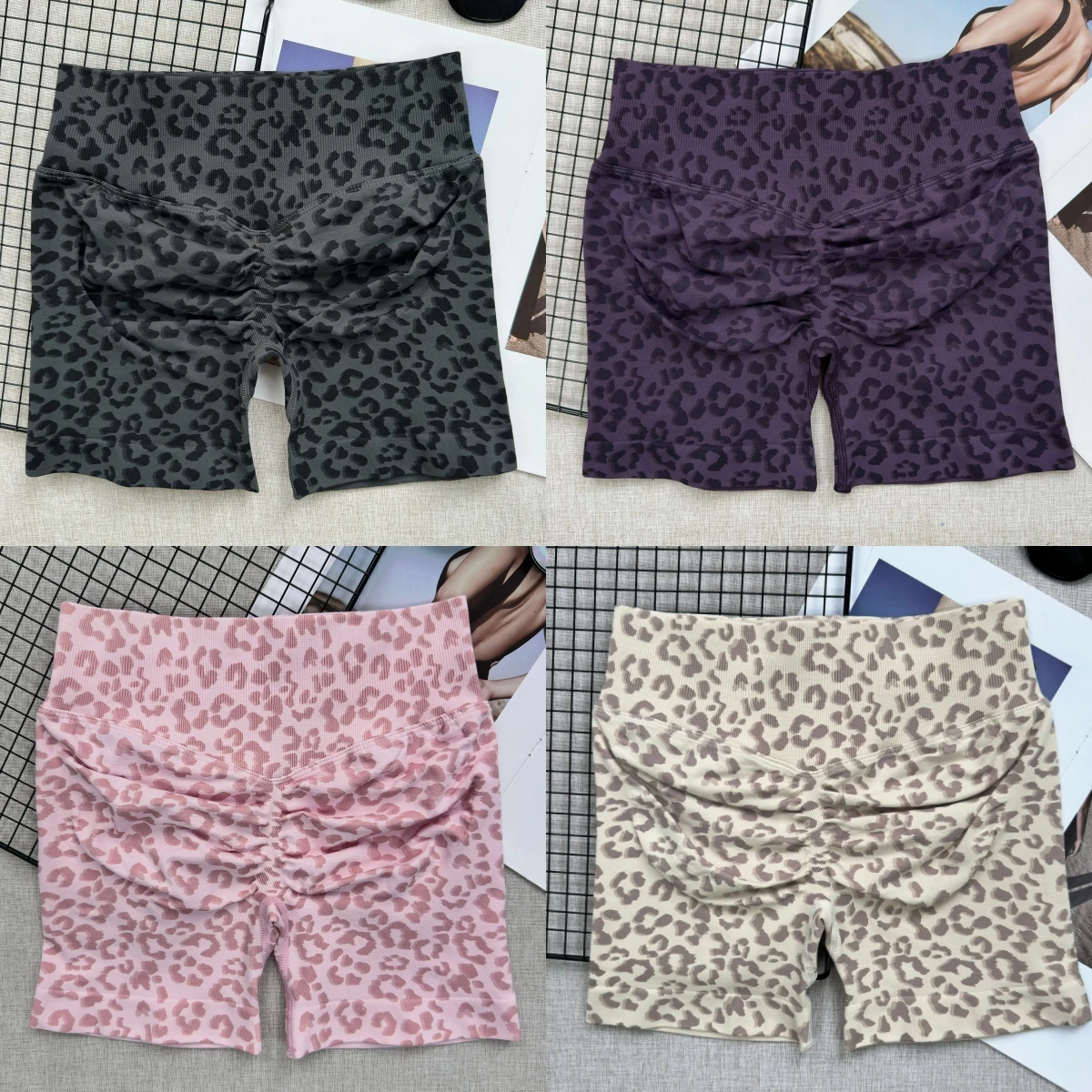 Women's High Waist Leopard Shorts Yoga Tights Casual Seamless Sporty Fitness Short Leggings Female Cycling Running Gym Shorts