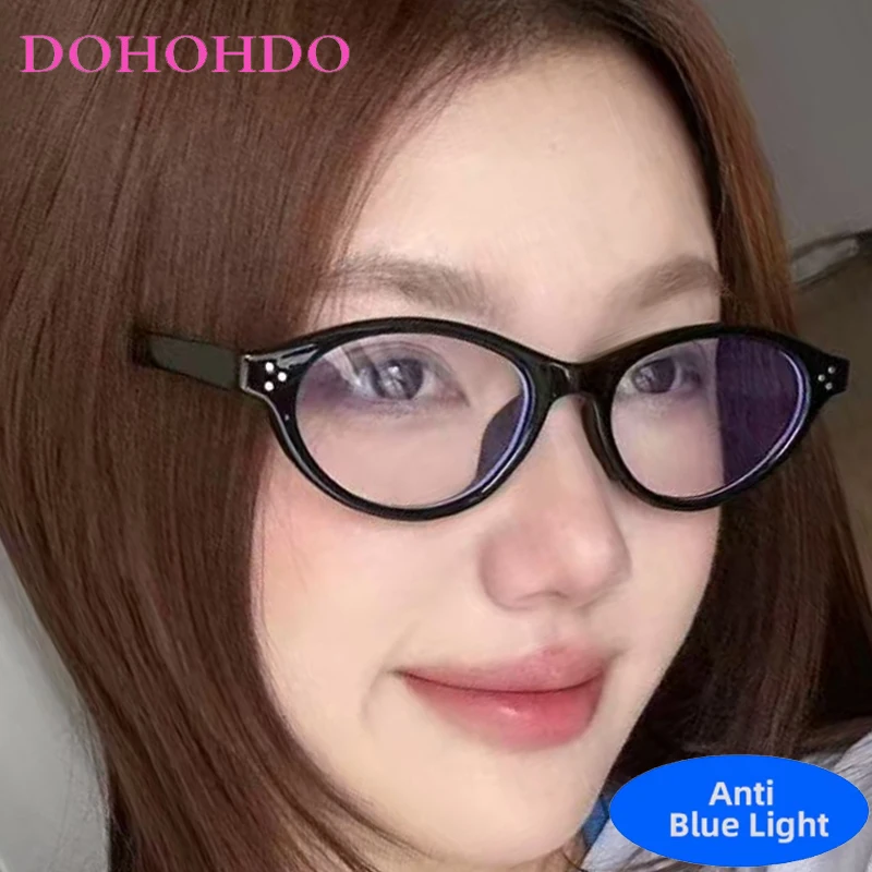 

Trendy Luxury Small Frame Cat Eye Rice Nail Anti-Blue Light Glasses Women Men Retro Brand Computer Play Games Optical Eyeglasses