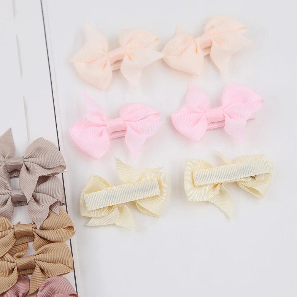 12Pcs/Lot Solid Ribbon Hair Bows Mini 6cm Sweet Cute Safety Hairpins Hairgrips for Baby Boys Girls Colorful Handmade Barrettes