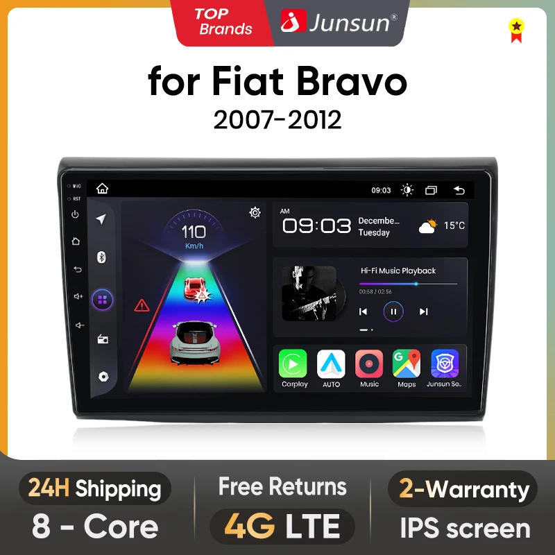 Junsun Wireless CarPlay Android Auto Car Radio for Fiat Bravo-2012 GPS Car Smart Systems Smart Car Radio