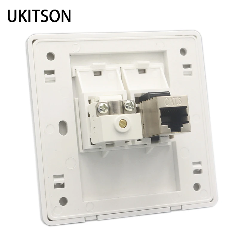 Terlindung CAT6 RJ45 jaringan Faceplate Panel dinding Analog TV dengan modul Keystone ATV untuk LAN telepison Faceplate