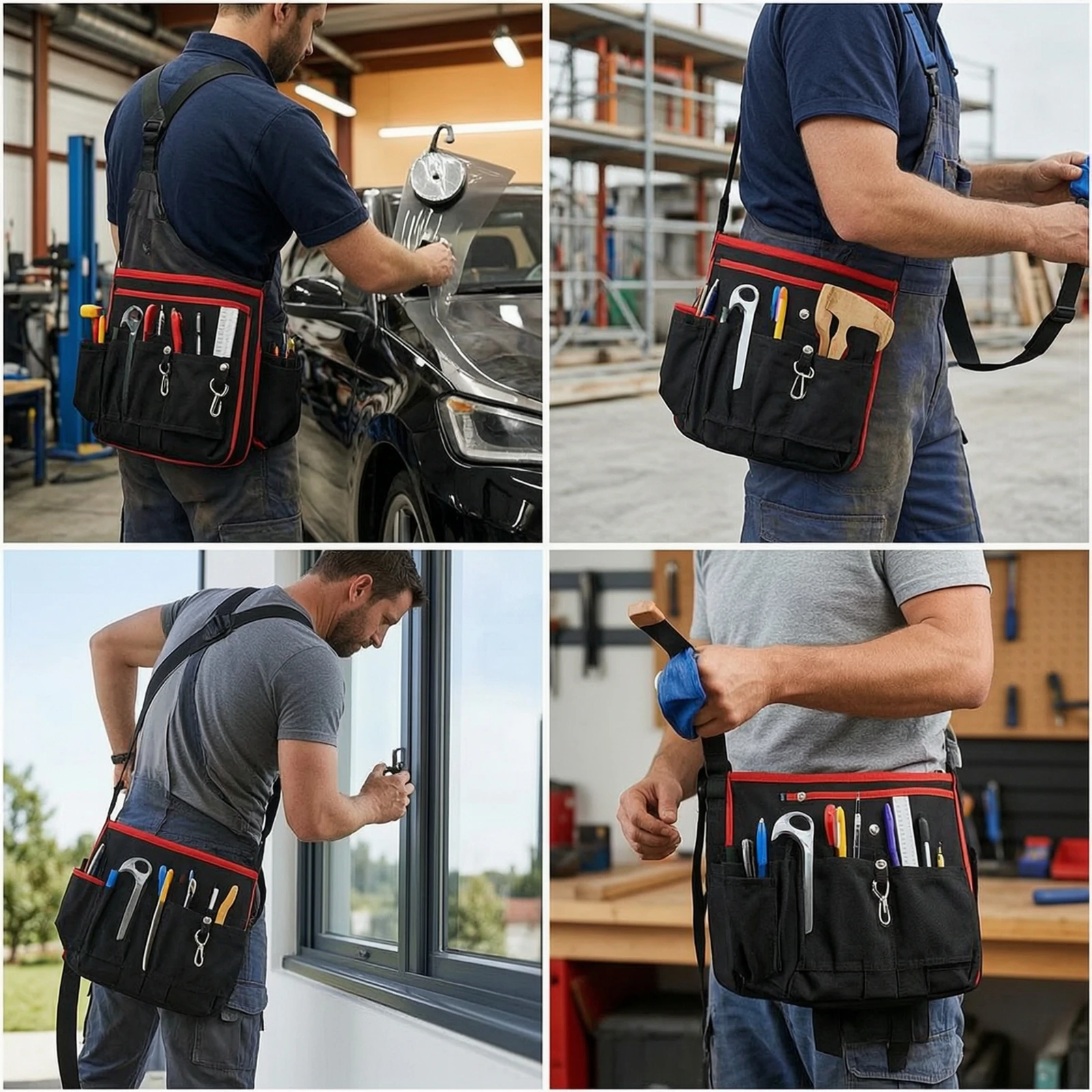 Tool Waist Bag Wearable Tool Pouch with Pockets Waist Bag with Belt Adjustable Heavy-Duty for Car Detailers, Automotive Wrapping