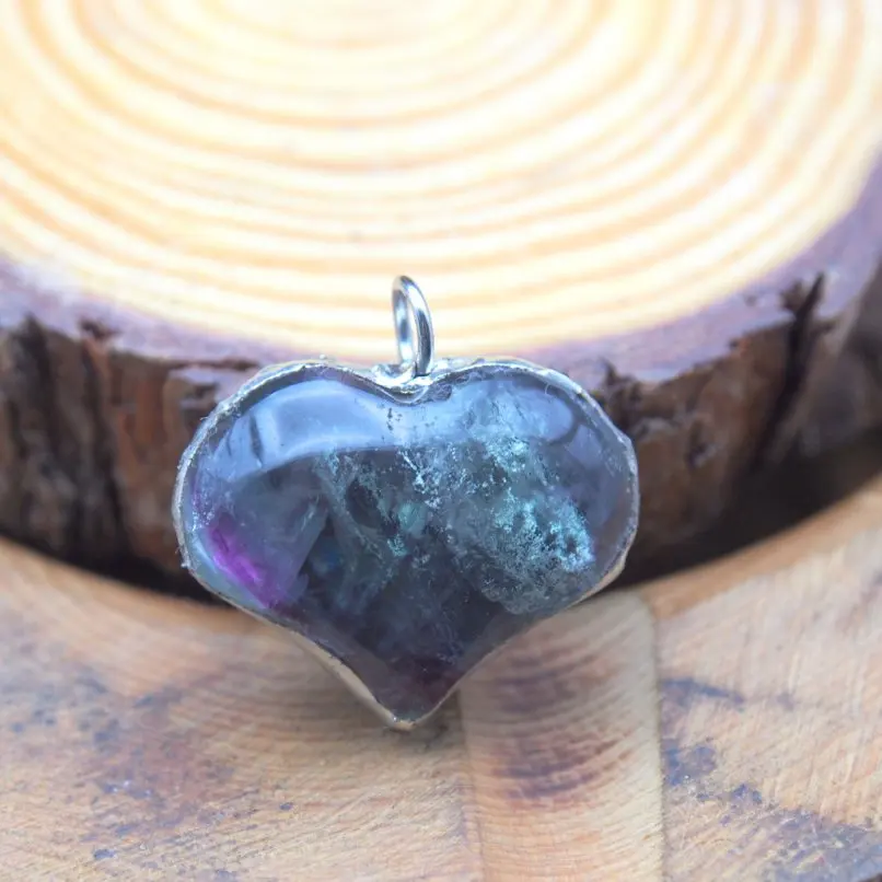 1Pcs Fluorite Crystal Point Charms Copper Soldered Pendant Handmade Her  25x25.5mm Jewelry Special Gift For Women