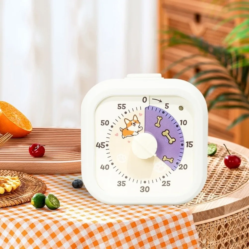 Cute 1-60 Minutes Visual Countdown Timer Rotary Timer Square Alarm Clock Self-discipline Cute Cartoon Pattern Kitchen Timer Yoga