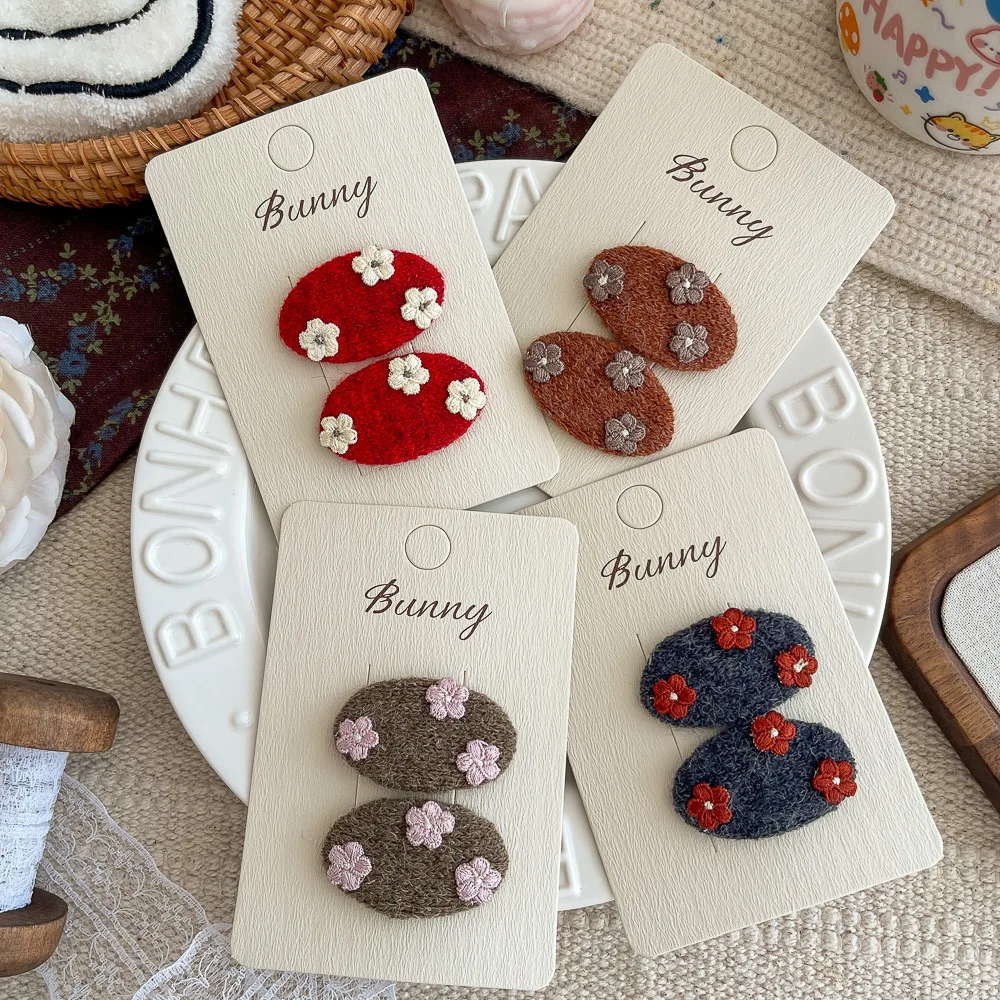 2pcs/set Knitted Wool Oval Flower BB Clip Kids Bangs Side Clip Baby Girl Hairpin Barrettes Headwear Children's Hair Accessories