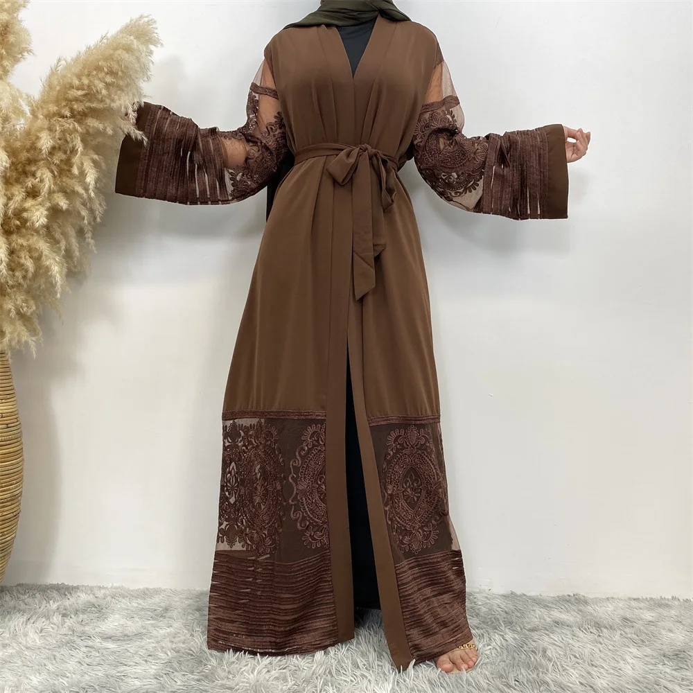 New Arrival Elegant High Quality Arab Women Maxi Dress Dubai Turkish Open Abaya With Embroidery Loose Burqa Islamic Clothing