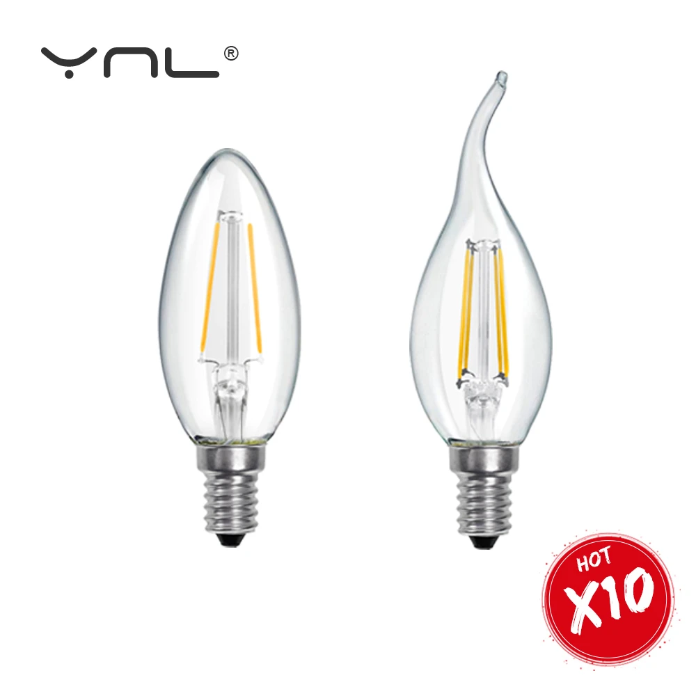 10 قطعة E14 شمعة ضوء LED خيوط لمبة مصباح AC220V ضوء لمبة C35 C35L الزجاج لمبة خمر