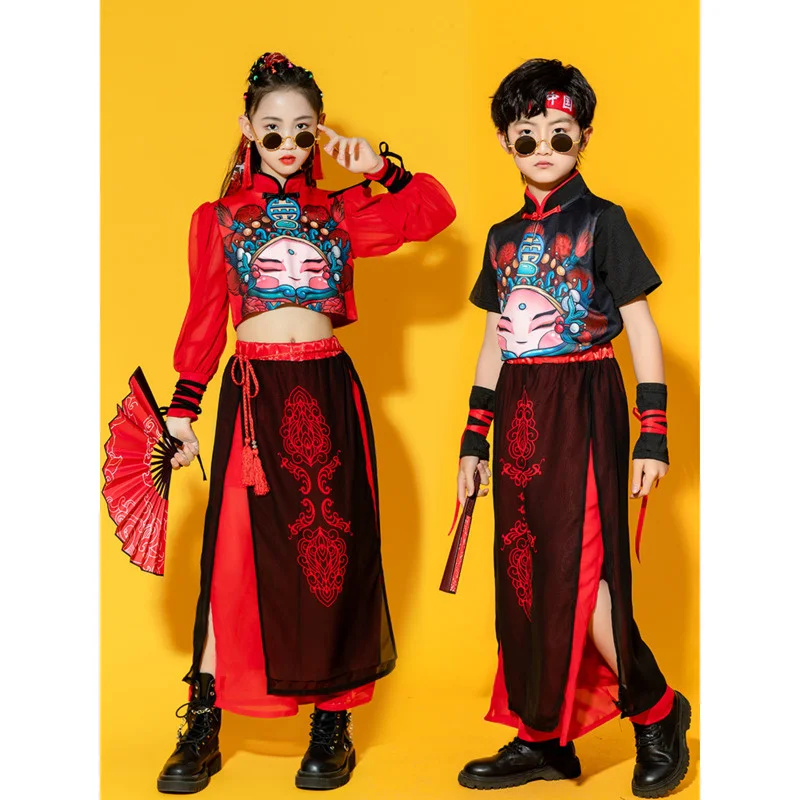 

China-Chic style children's performance models catwalk jazz dance clothes girls hip-hop suits boys holographic