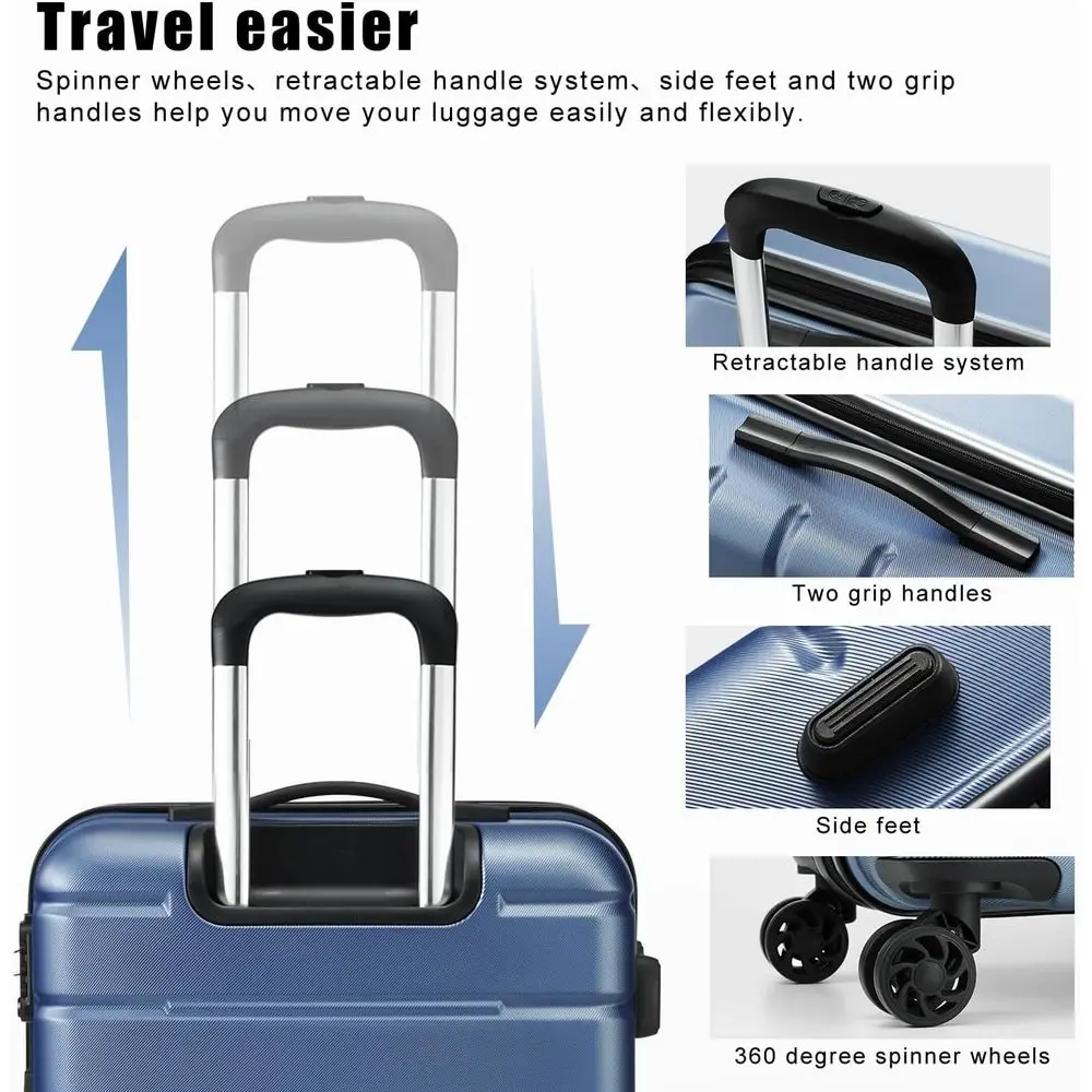 Coolife 24 Lightweight Teal Blue Hardside Spinner Suitcase with TSA Lock & USB Port, Expandable