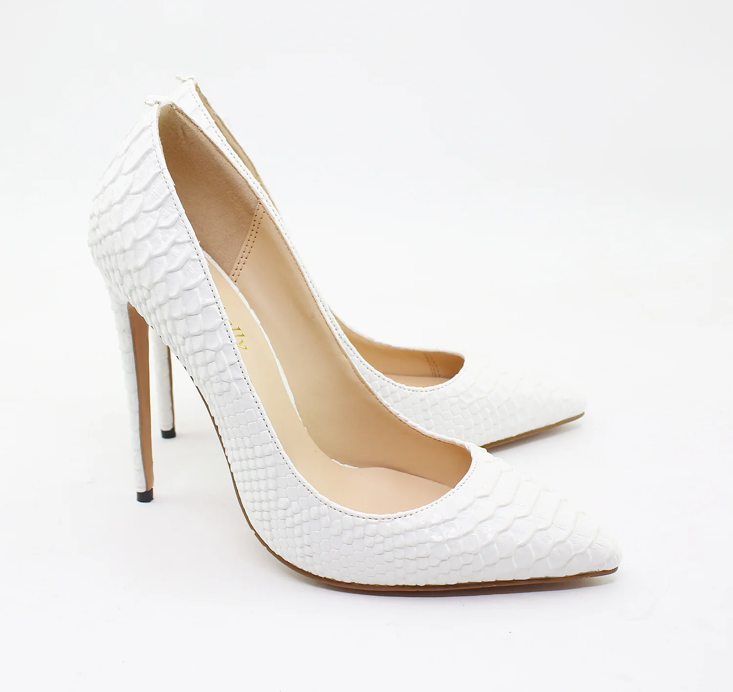 

White crocodile effect women's sexy pattern slim high heels 12cm custom women's pointed high heels chic party shoes size 46