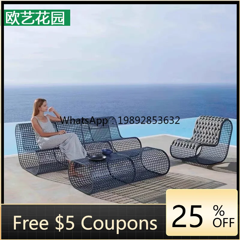

ZZ Outdoor Leisure Rattan Chair Garden Courtyard Aluminum Alloy Sofa Set Open-air Balcony Hotel Villa Furniture