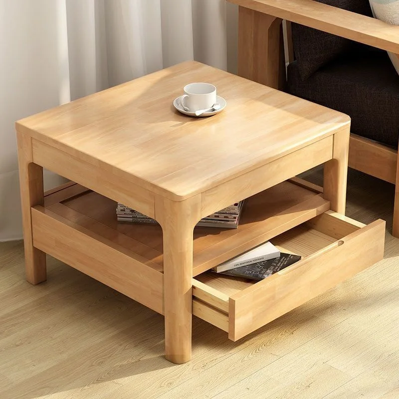 Solid wood coffee table household living room balcony small square table simple modern small apartment sofa side table with