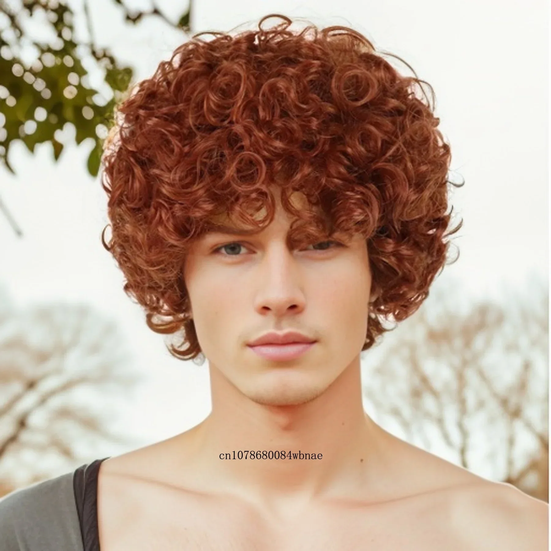 

Short Synthetic Hair Wigs Natural Red Orange Afro Curly Wig for Men Halloween Daily Party Male Cosplay Costume Heat Resistant