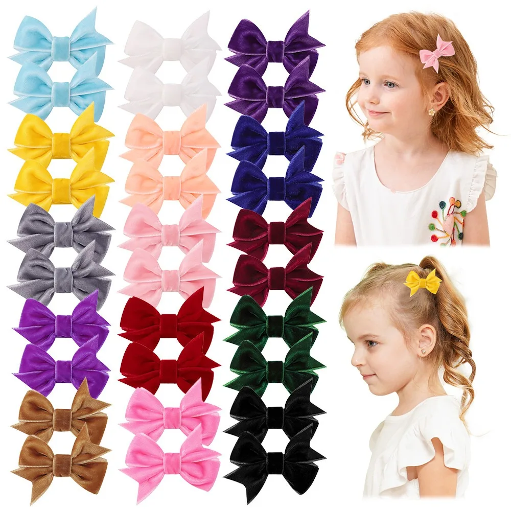 

BABY BOWS 30PCS/set Velvet Bow Girls Hair Clip Retro Red Green Bow Hair Clip Handmade Festivel Headwear Kids Hair Accessories